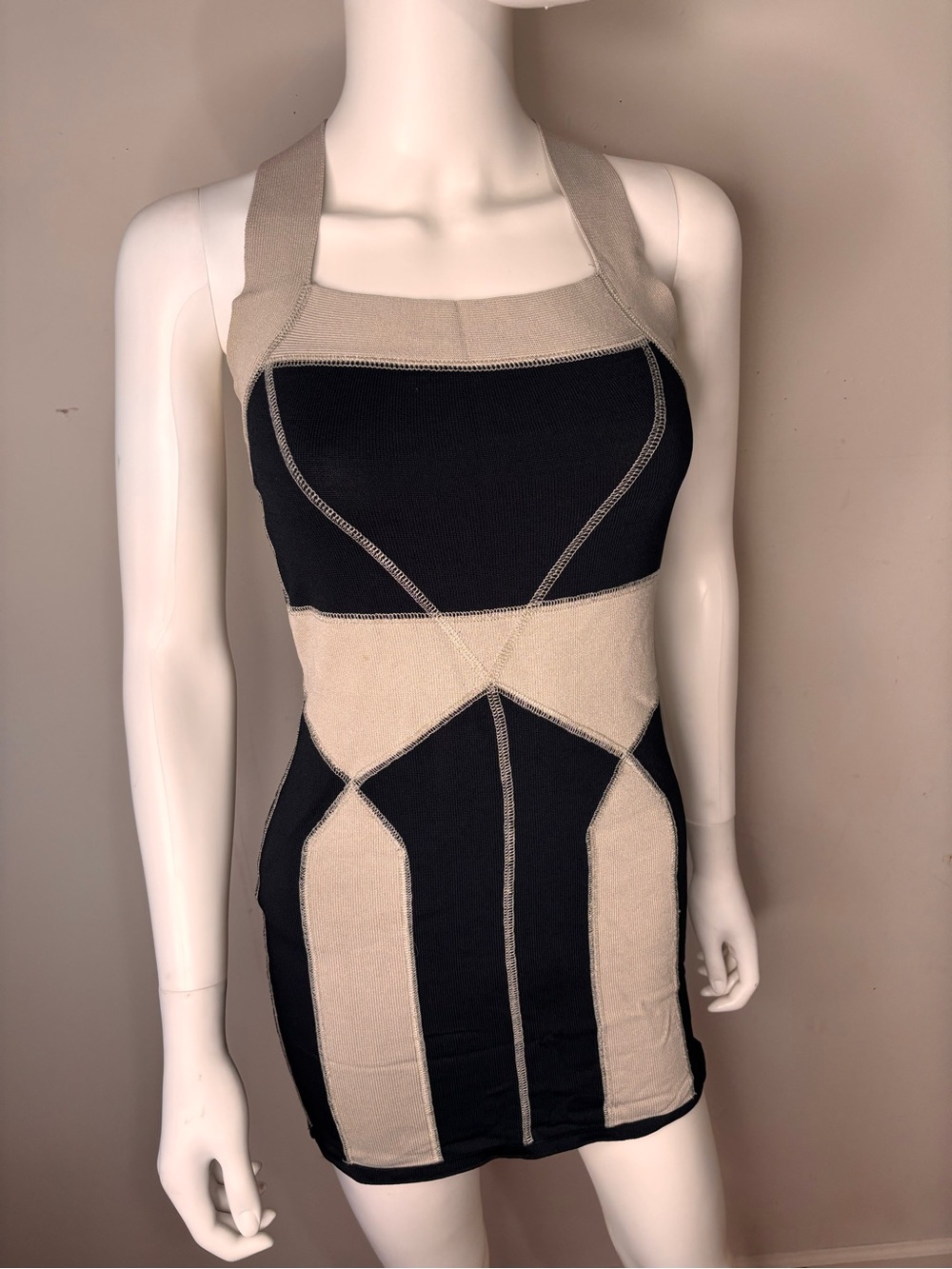 H&M Beige & Black Knit Panel Mini Dress